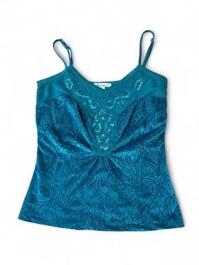 Teal Embellished Velvet Cami Top